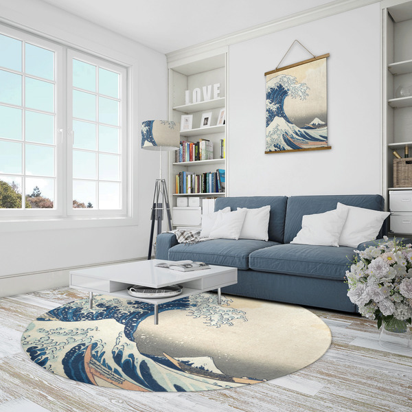 Great Wave off Kanagawa Round Area Rug - IN CONTEXT
