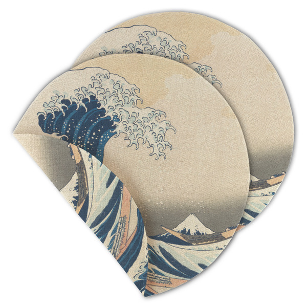 Custom Great Wave off Kanagawa Round Linen Placemat - Double Sided - Set of 4