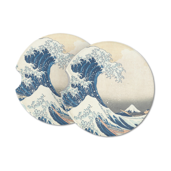 Custom Great Wave off Kanagawa Sandstone Car Coasters - Set of 2