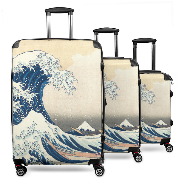Custom Great Wave off Kanagawa 3 Piece Luggage Set - 20" Carry On, 24" Medium Checked, 28" Large Checked