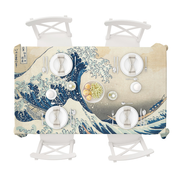 Great Wave off Kanagawa Tablecloths (58"x102") - TOP VIEW (with plates)