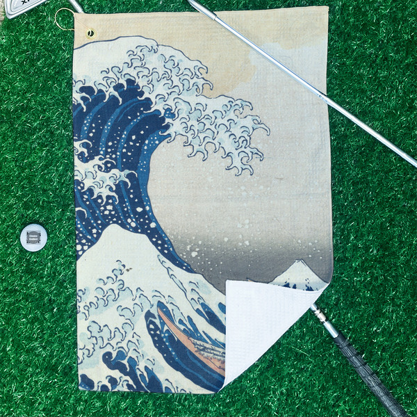 Great Wave off Kanagawa Waffle Weave Golf Towel - In Context