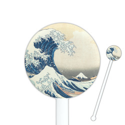 Great Wave off Kanagawa 5.5" Round Plastic Stir Sticks - White - Double Sided