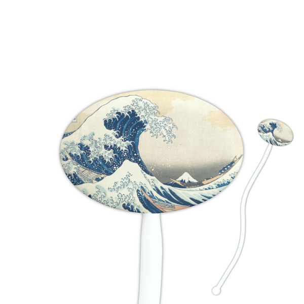 Custom Great Wave off Kanagawa 7" Oval Plastic Stir Sticks - White - Double Sided