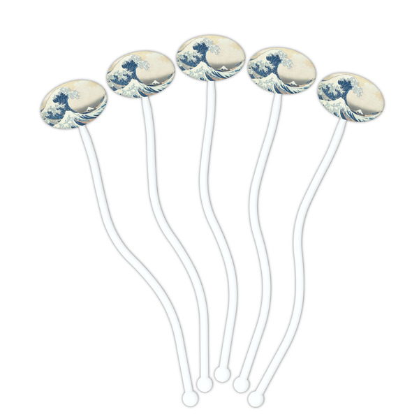 Great Wave off Kanagawa White Plastic 7" Stir Stick - Oval - Fan