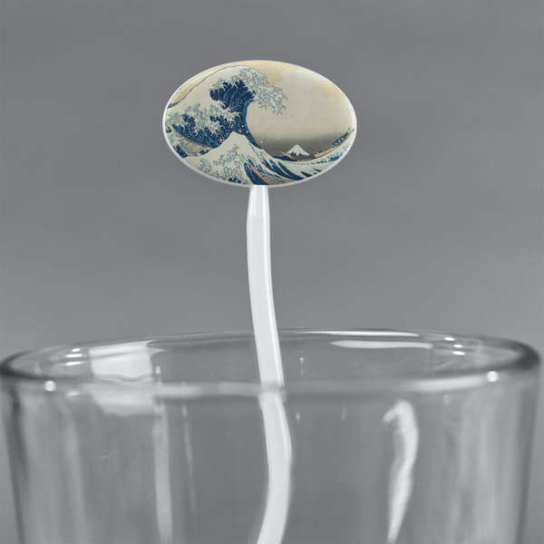 Great Wave off Kanagawa White Plastic 7" Stir Stick - Oval - Main