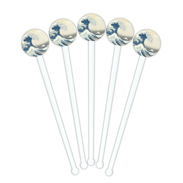 Great Wave off Kanagawa White Plastic 7" Stir Stick - Round - Fan View