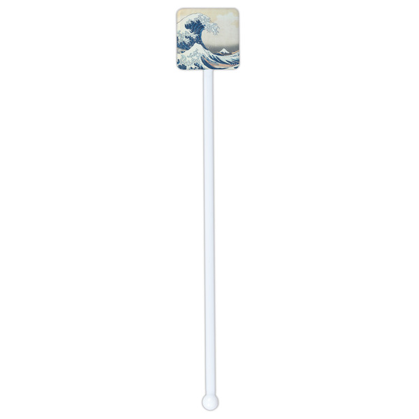 Great Wave off Kanagawa White Plastic Stir Stick - Double Sided - Square - Single Stick