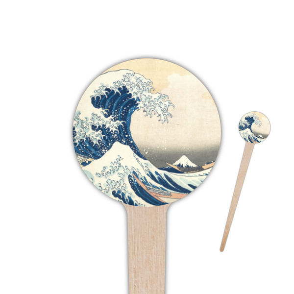 Custom Great Wave off Kanagawa 4" Round Wooden Food Picks - Single Sided