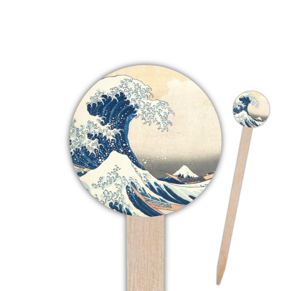 Custom Great Wave off Kanagawa Round Wooden Food Picks