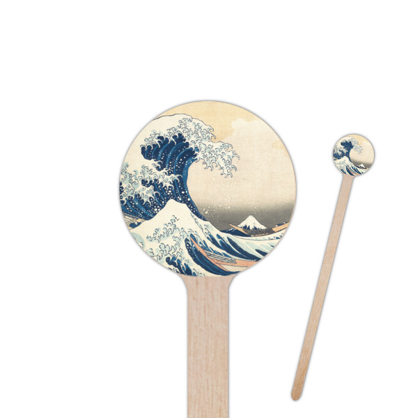 Custom Great Wave off Kanagawa 6" Round Wooden Stir Sticks - Double Sided