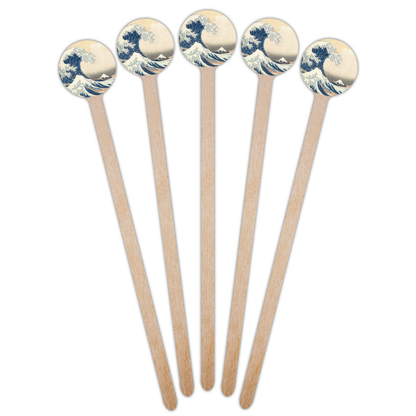 Great Wave off Kanagawa Wooden 7.5" Stir Stick - Round - Fan View