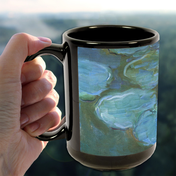Water Lilies #2 15oz. Black Mug - LIFESTYLE