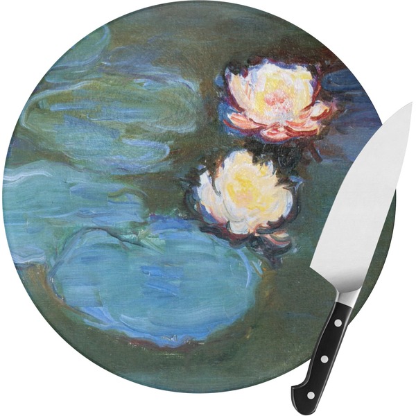 Custom Water Lilies #2 Round Glass Cutting Board - Small