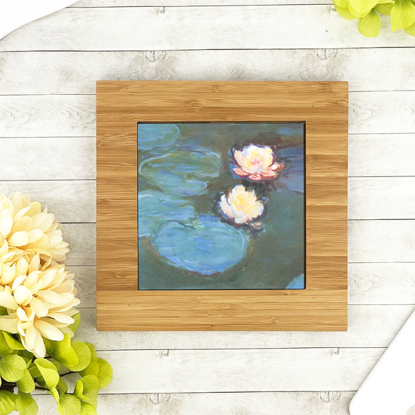 Water Lilies #2 Bamboo Trivet with 6" Tile - LIFESTYLE
