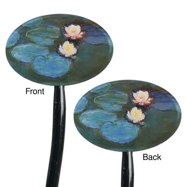 Water Lilies #2 Black Plastic 7" Stir Stick - Double Sided - Oval - Front & Back