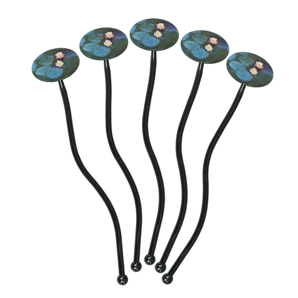 Water Lilies #2 Black Plastic 7" Stir Stick - Oval - Fan