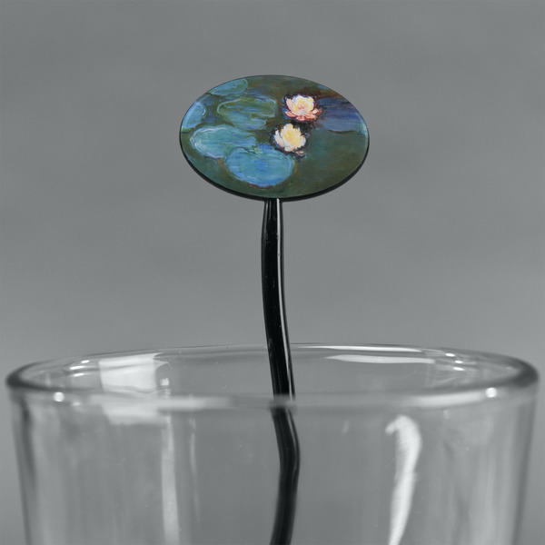 Water Lilies #2 Black Plastic 7" Stir Stick - Oval - Main