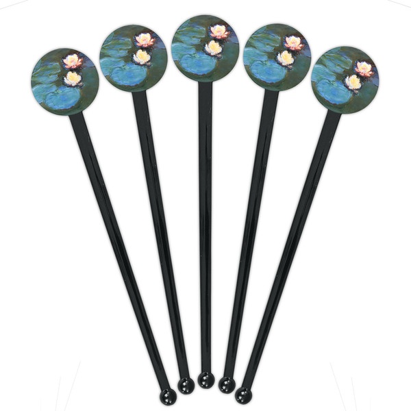 Water Lilies #2 Black Plastic 7" Stir Stick - Round - Fan View