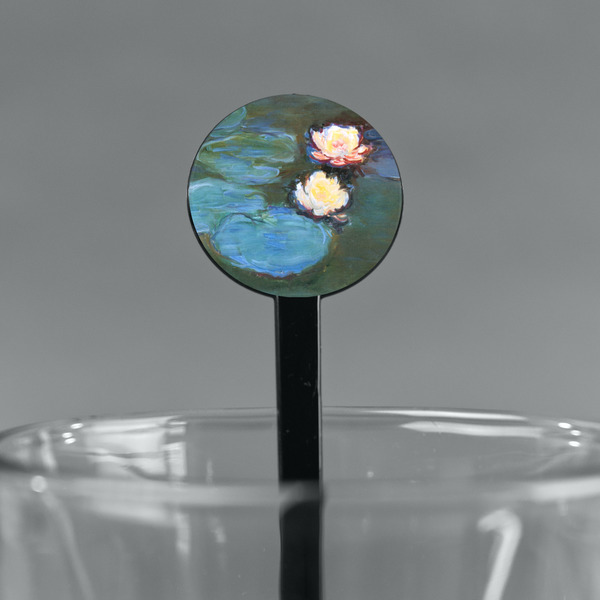 Water Lilies #2 Black Plastic 7" Stir Stick - Round - Main