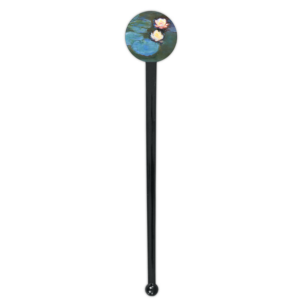 Water Lilies #2 Black Plastic 7" Stir Stick - Round - Single Stick