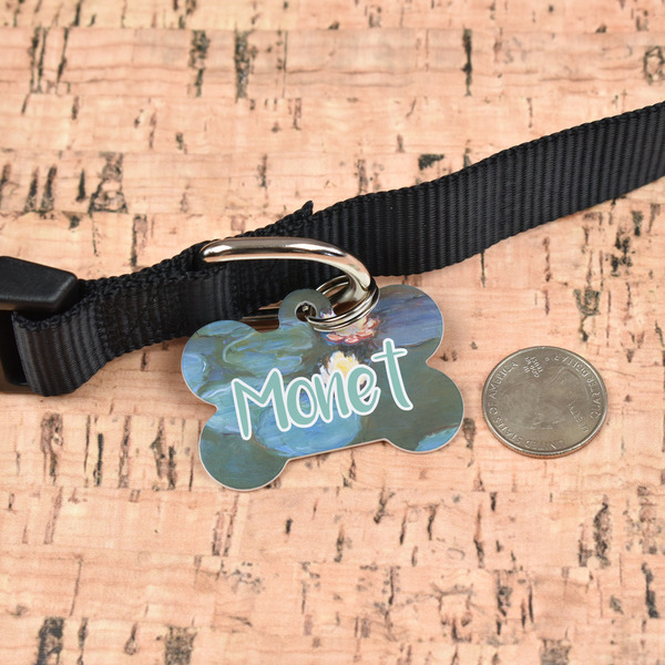 Water Lilies #2 Bone Shaped Dog ID Tag - Large - In Context