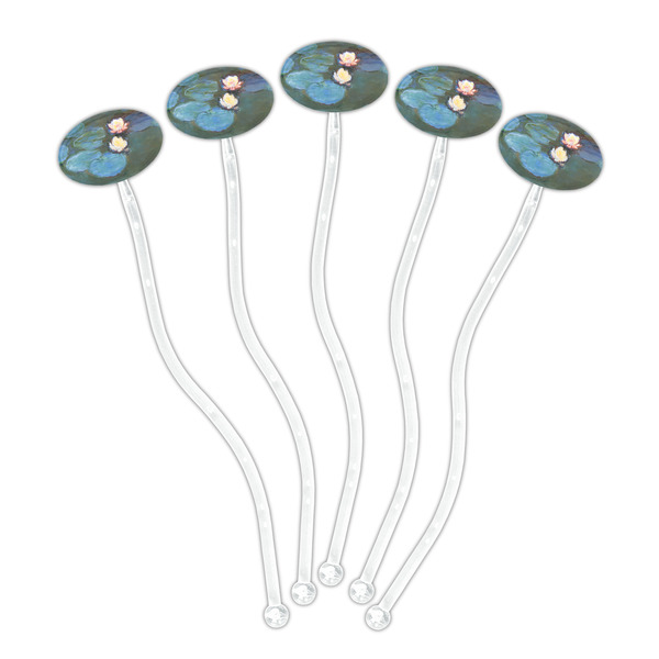 Water Lilies #2 Clear Plastic 7" Stir Stick - Oval - Fan