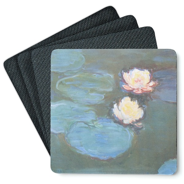 Custom Water Lilies #2 Square Rubber Backed Coasters - Set of 4