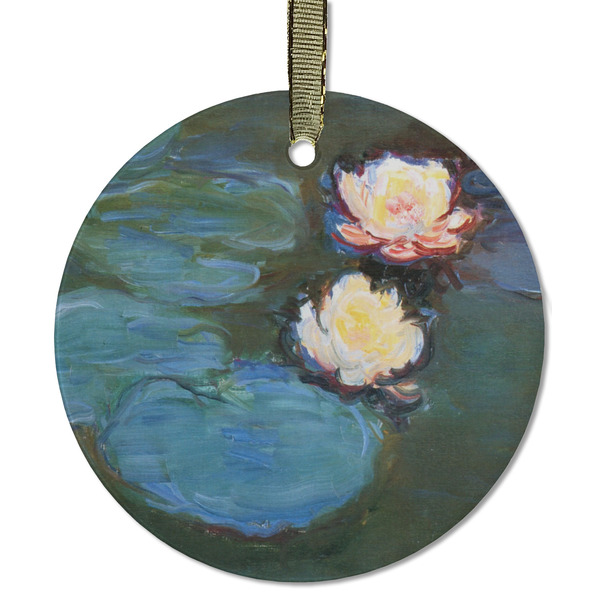 Custom Water Lilies #2 Flat Glass Ornament - Round
