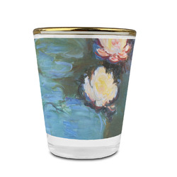 Water Lilies #2 Glass Shot Glass - 1.5 oz - with Gold Rim - Set of 4