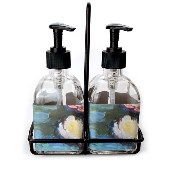 Custom Water Lilies #2 Glass Soap & Lotion Bottle Set