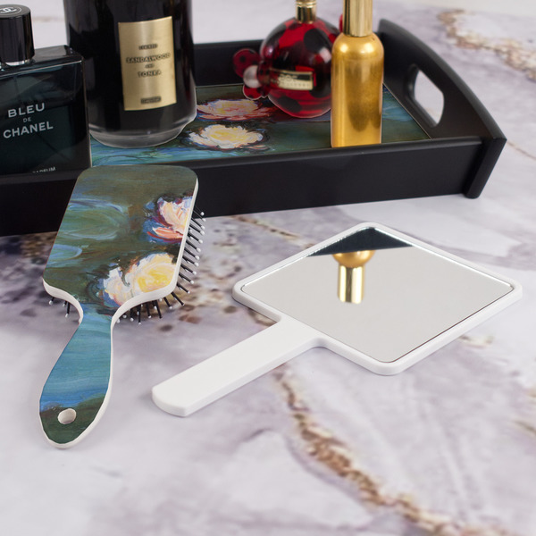 Water Lilies #2 Hair Brush - With Hand Mirror