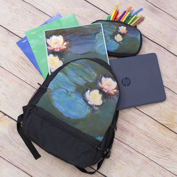 Water Lilies #2 Large Backpack - Black - With Stuff
