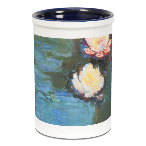 Custom Water Lilies #2 Ceramic Pencil Holders - Blue
