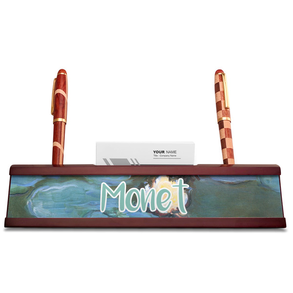 Water Lilies #2 Red Mahogany Nameplates with Business Card Holder - Straight