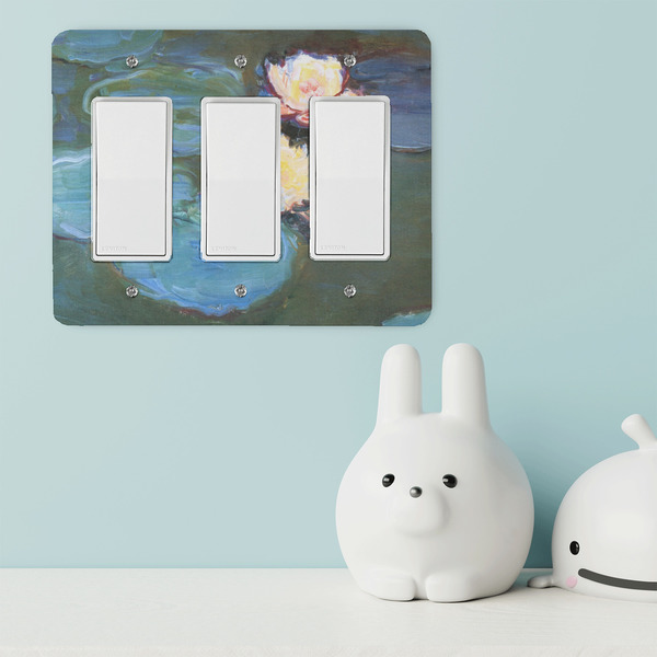 Water Lilies #2 Rocker Light Switch Covers - Triple - IN CONTEXT