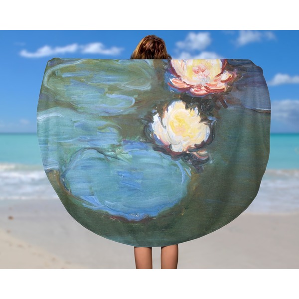 Water Lilies #2 Round Beach Towel - In Use