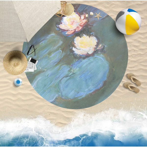 Water Lilies #2 Round Beach Towel Lifestyle