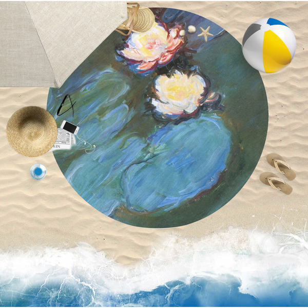 Water Lilies #2 Round Beach Towel Lifestyle