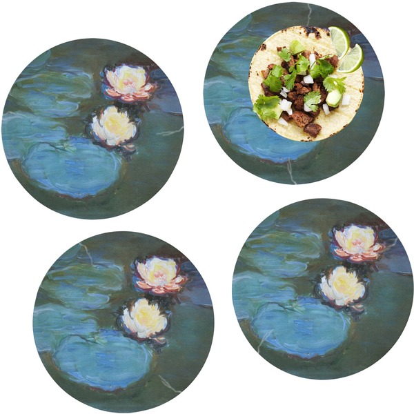Custom Water Lilies #2 Set of 4 Glass Lunch / Dinner Plate 10"