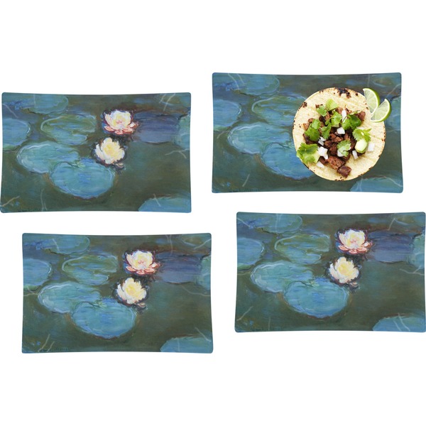Custom Water Lilies #2 Set of 4 Glass Rectangular Lunch / Dinner Plate