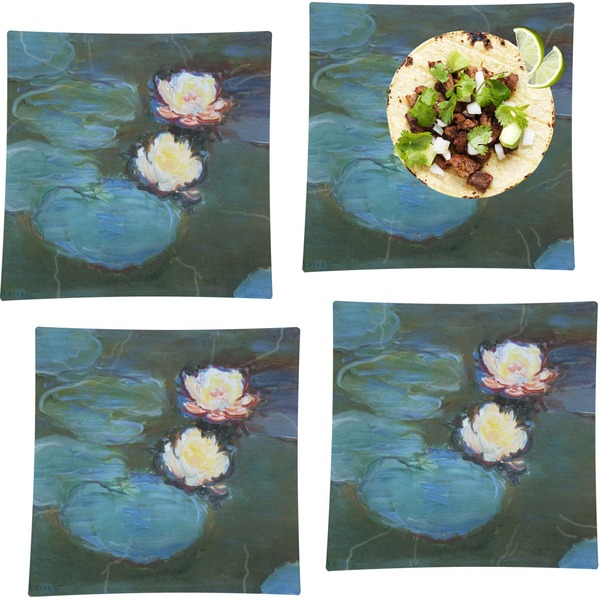 Custom Water Lilies #2 Set of 4 Glass Square Lunch / Dinner Plate 9.5"