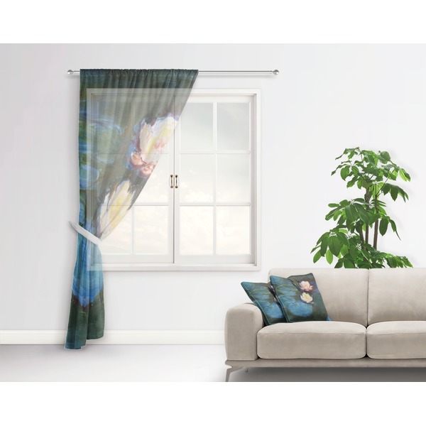 Water Lilies #2 Sheer Curtain With Window and Rod - in Room Matching Pillow