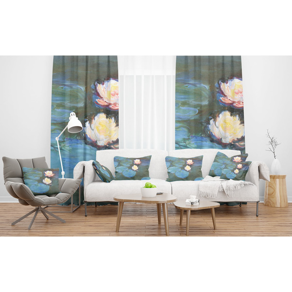 Water Lilies #2 Sheer and Custom Curtains in Room with Matching Pillows