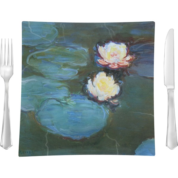 Custom Water Lilies #2 Glass Square Lunch / Dinner Plate 9.5"
