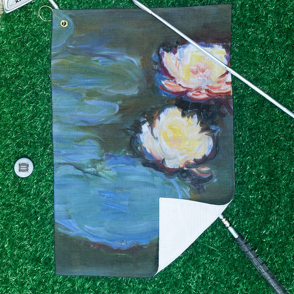 Water Lilies #2 Waffle Weave Golf Towel - In Context