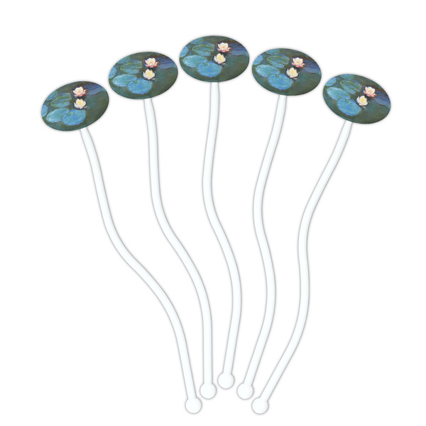 Water Lilies #2 White Plastic 7" Stir Stick - Oval - Fan