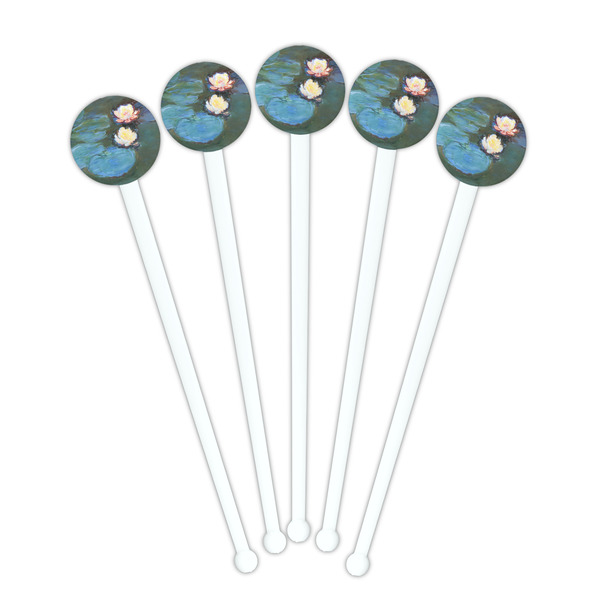 Water Lilies #2 White Plastic 7" Stir Stick - Round - Fan View