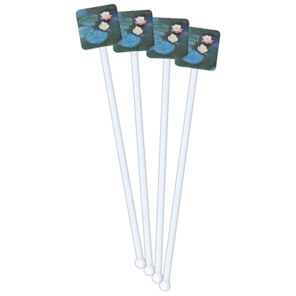 Water Lilies #2 White Plastic Stir Stick - Double Sided - Square - Front