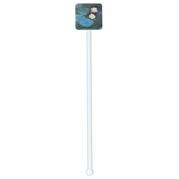 Water Lilies #2 White Plastic Stir Stick - Double Sided - Square - Single Stick
